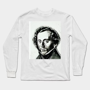 Felix Mendelssohn Black and White Portrait | Felix Mendelssohn Artwork 3 Long Sleeve T-Shirt